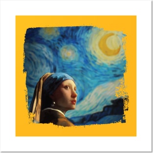 Girl with Starry Night Posters and Art